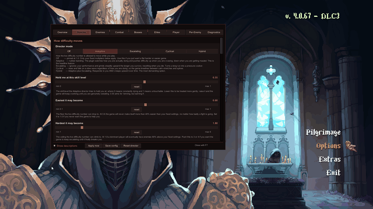 The Ungodly Difficulty settings panel open on the Director tab